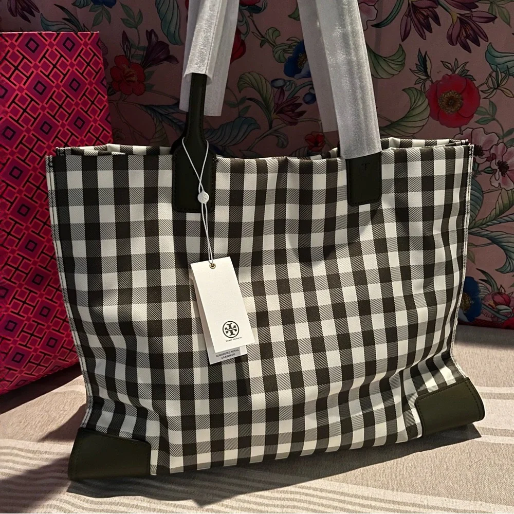 Tory Burch Ella Gingham Tote Bag 🌿🤍 - Picture 3 of 16